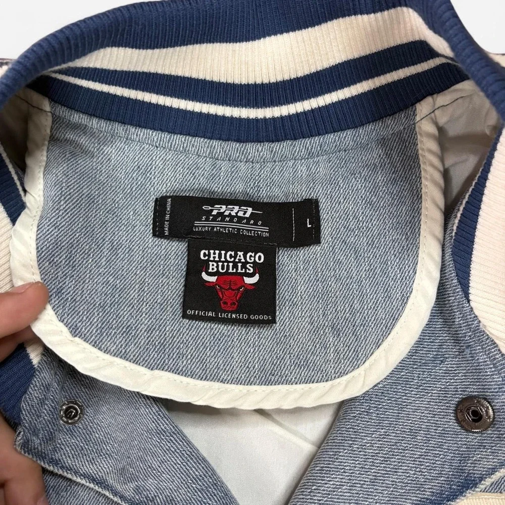 Vintage Chicago Bulls Denim Varsity Jacket Blue White Size L